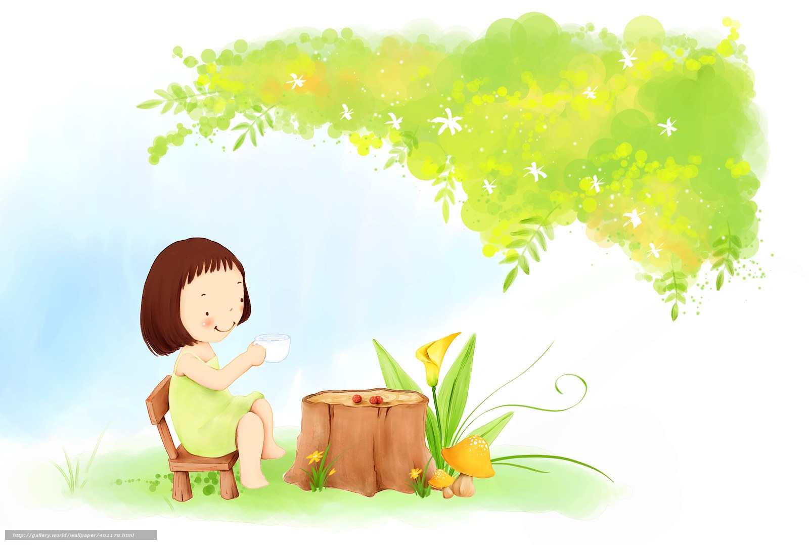 Girl drinking tea in garden