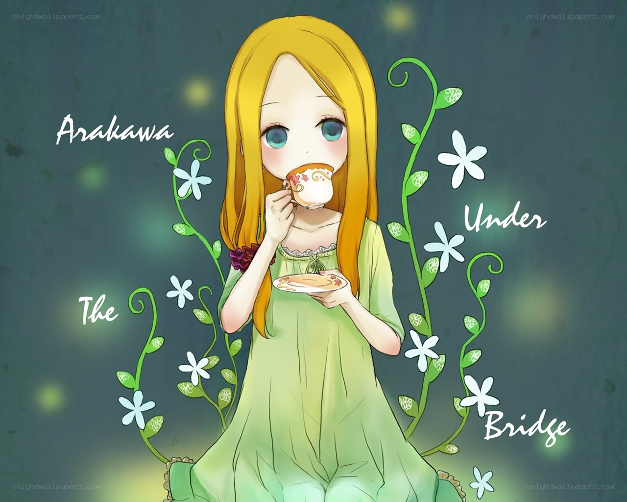 girl drinking tea under bridge