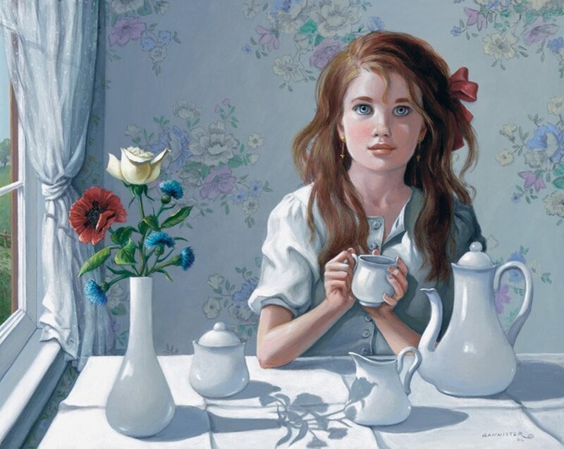 Girl Drinking Tea — White, Calm