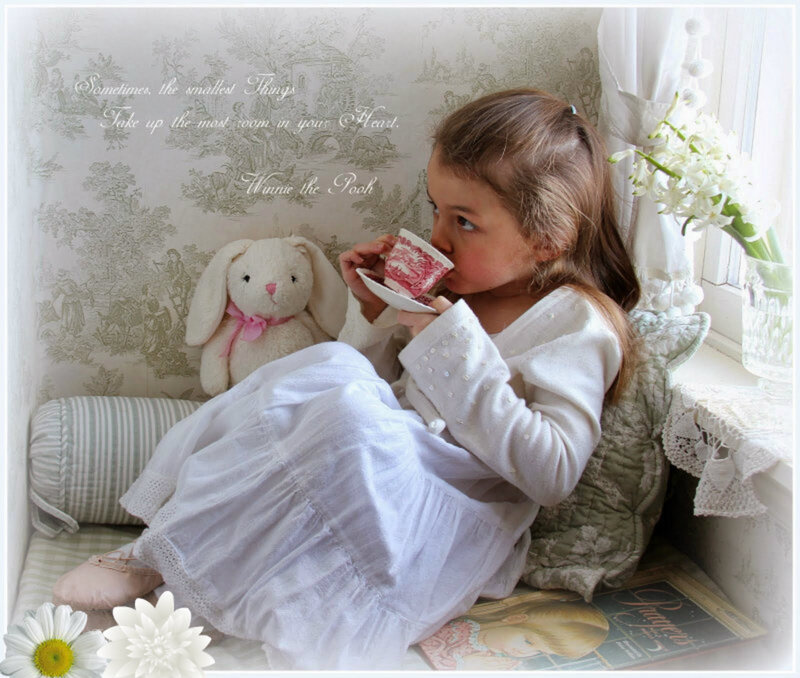 Girl Drinking Tea — White