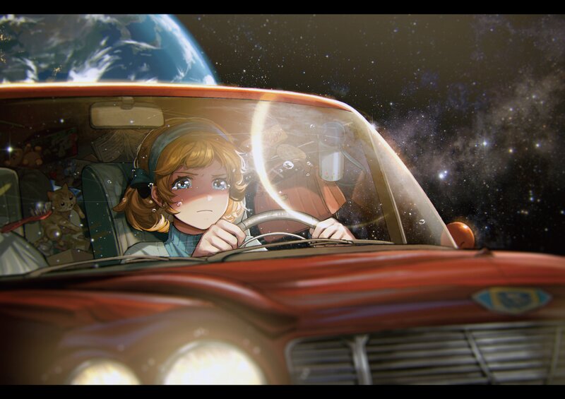 Girl Driving Car — Red