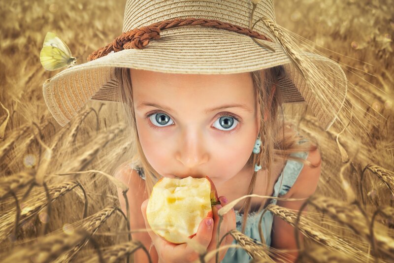 Girl Eating Apple — Golden