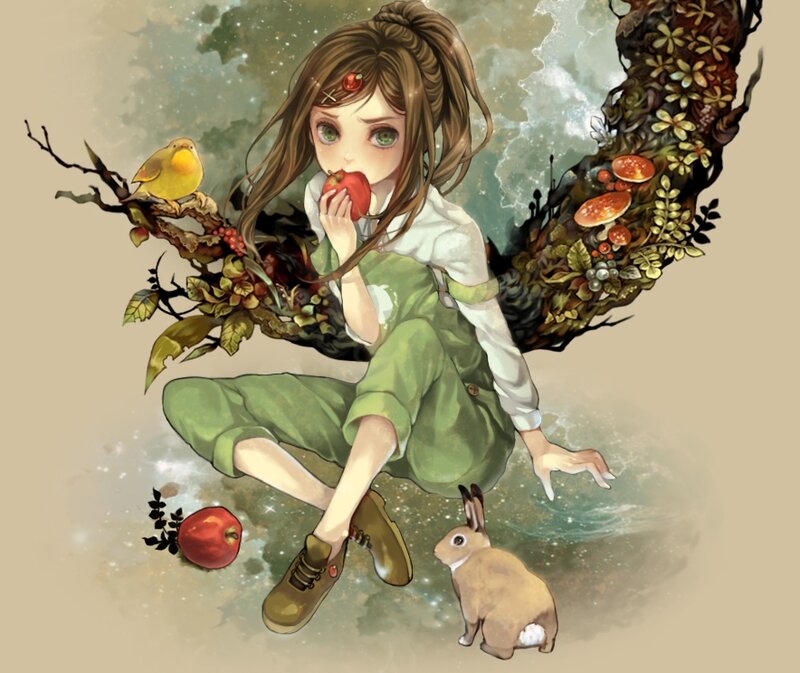 Girl Eating Apple — Green
