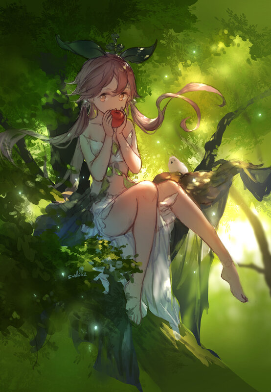 Girl Eating Apple in Forest