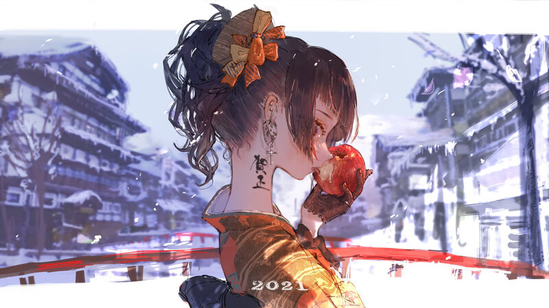 Girl Eating Apple — White