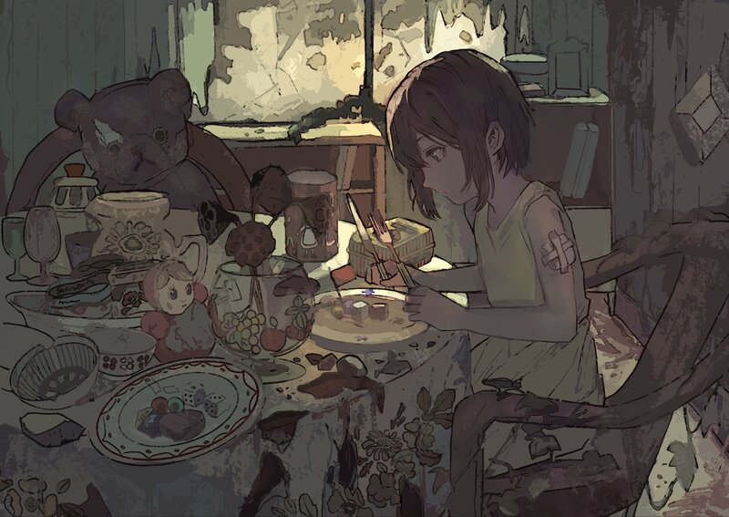 Girl Eating at Table