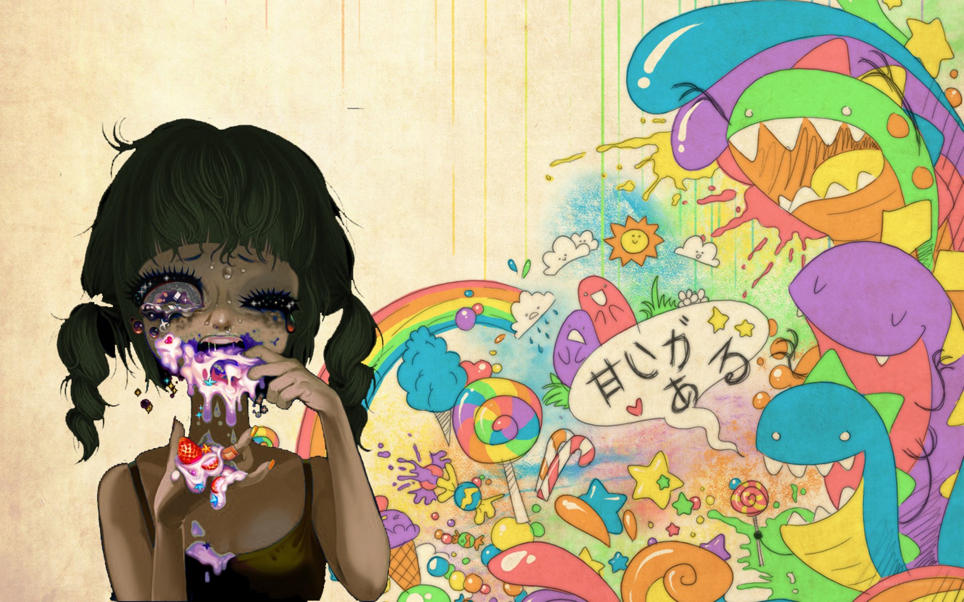 girl eating colorful candy