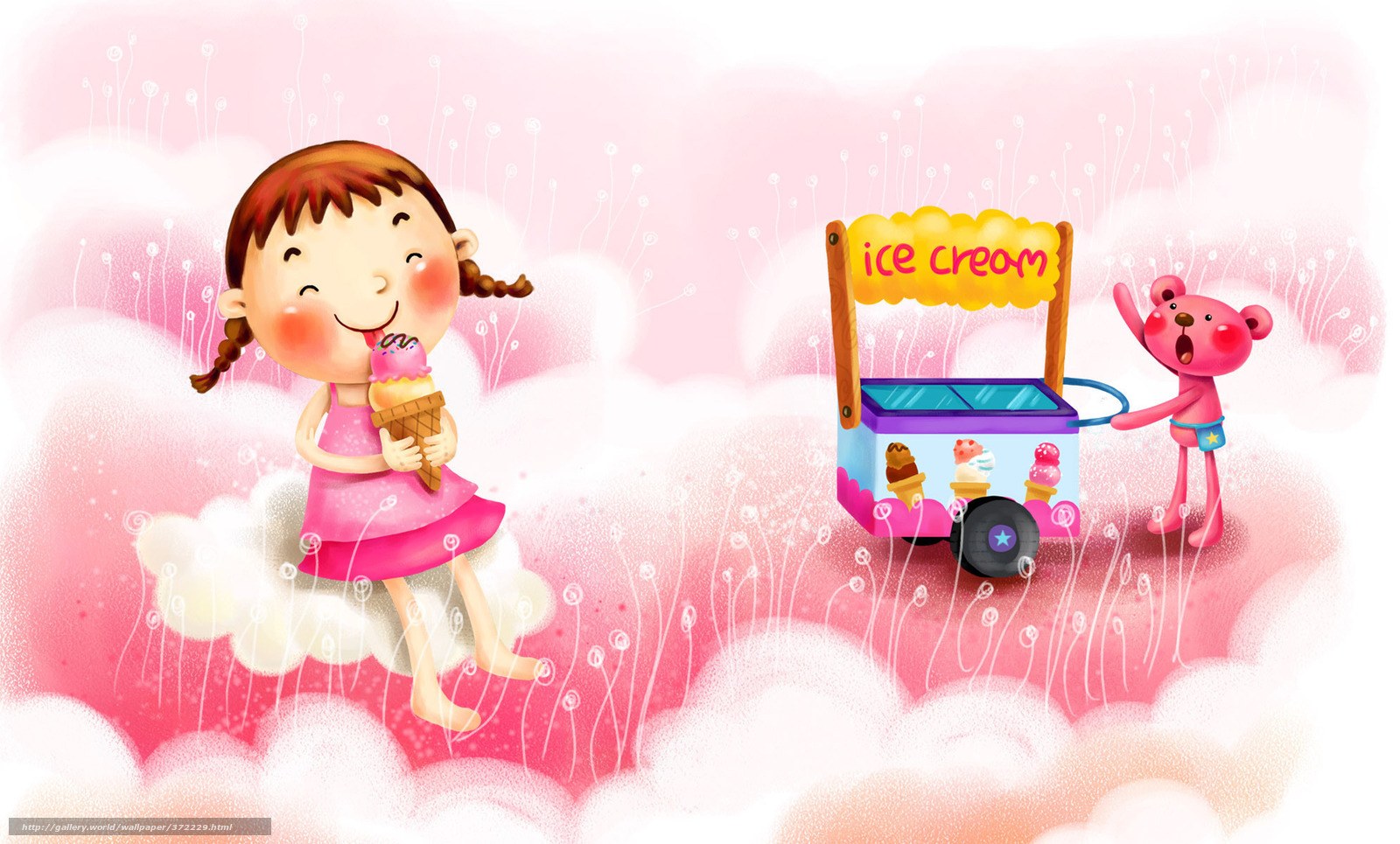 Girl eating ice cream in clouds