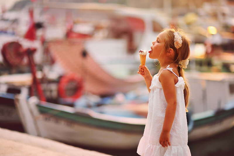 Girl Eating Ice Cream — White