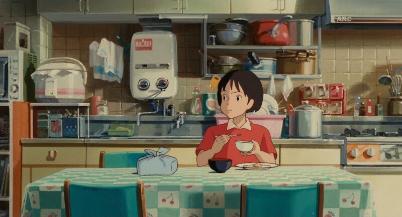 Girl Eating in Kitchen — Green