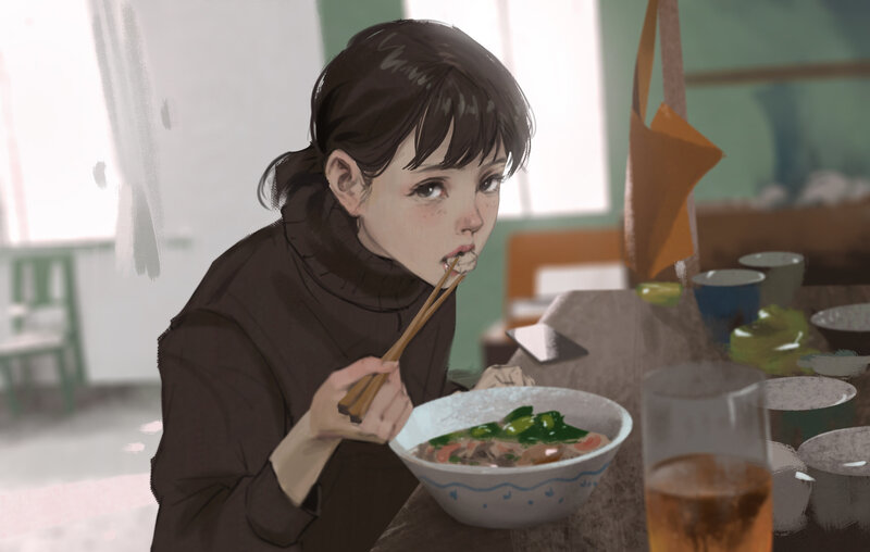 Girl Eating Noodles