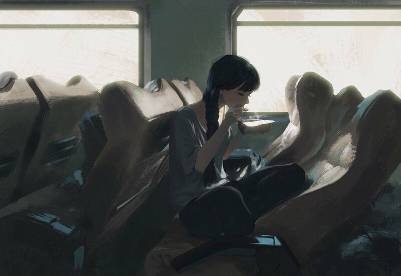 Girl Eating on Train