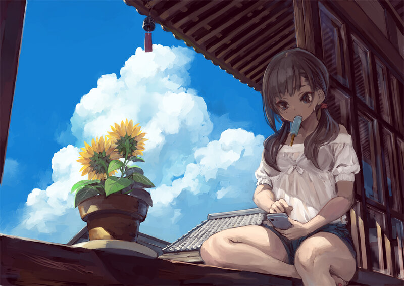 Girl Eating Popsicle — Blue