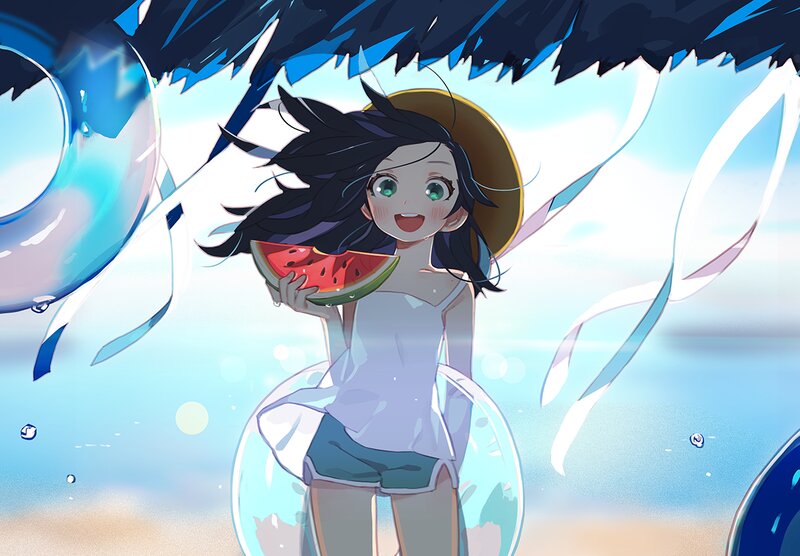 Girl Eating Watermelon — Blue