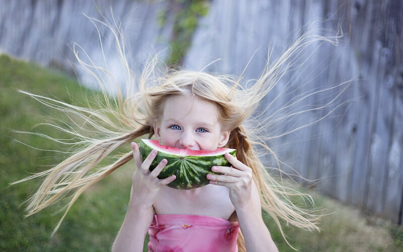 Girl Eating Watermelon — Green