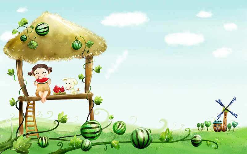 Girl eating watermelon in treehouse