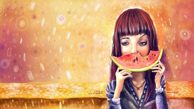 girl eating watermelon slice