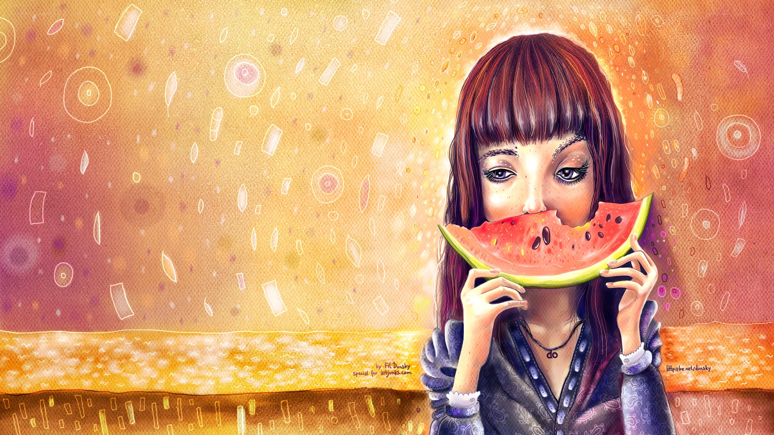 girl eating watermelon slice