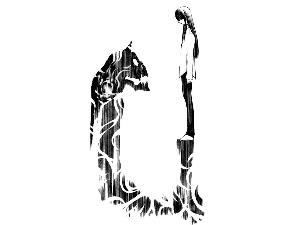girl facing a dark figure