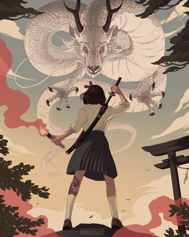 Girl Facing a Dragon — Beige