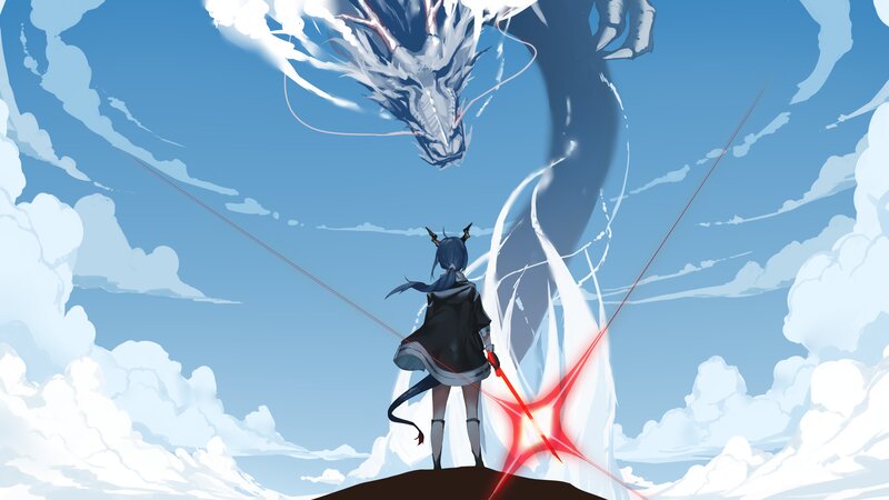 Girl Facing a Dragon — Blue
