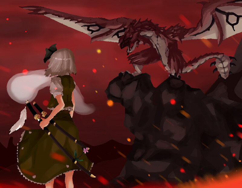 Girl facing a dragon