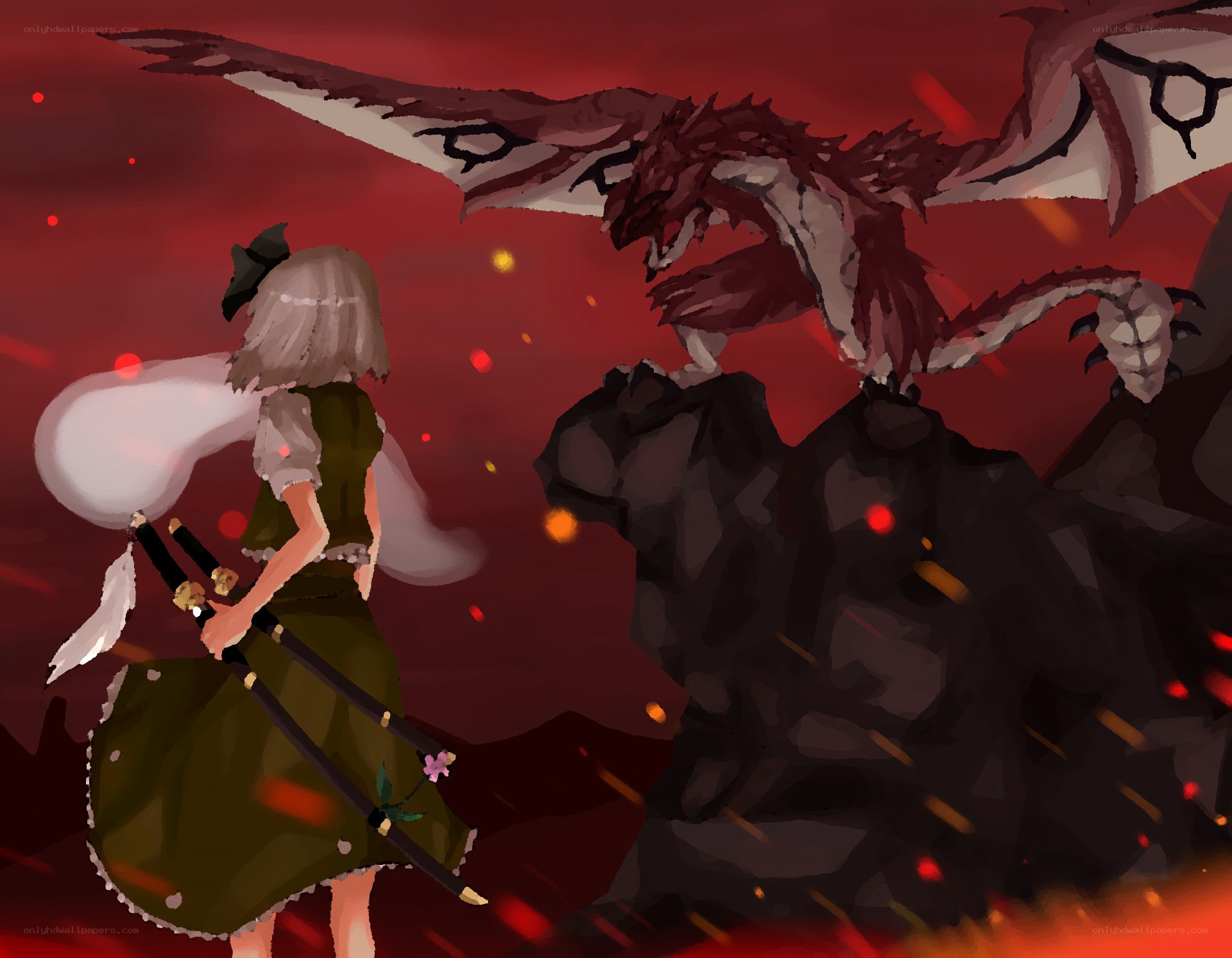 Girl facing a dragon