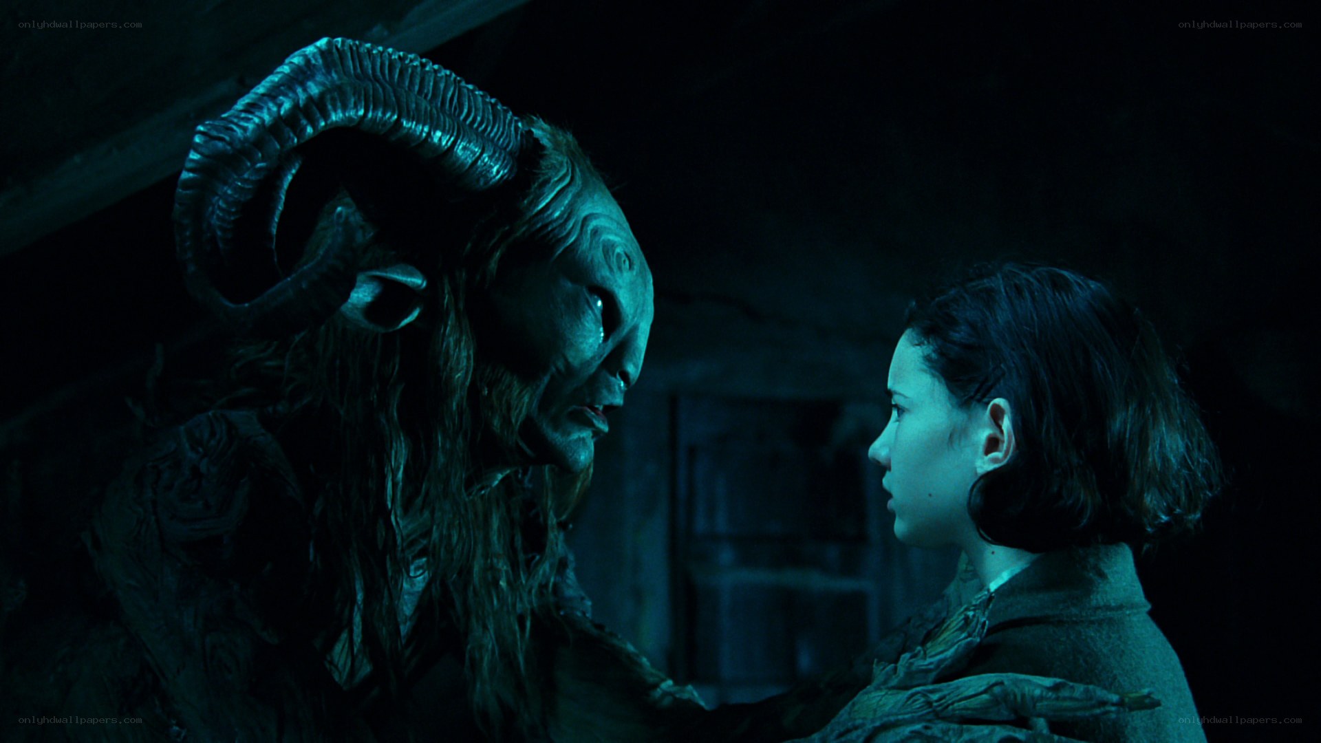 Girl facing a horned creature