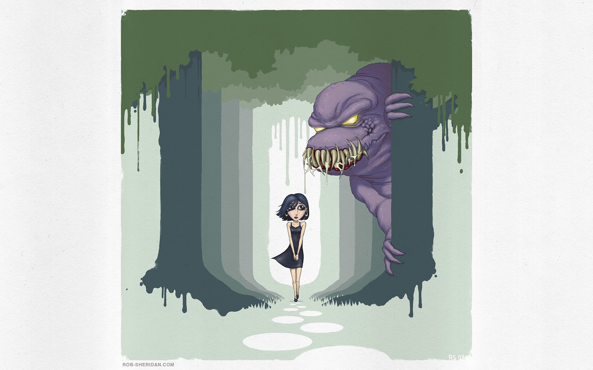 Girl facing a monster
