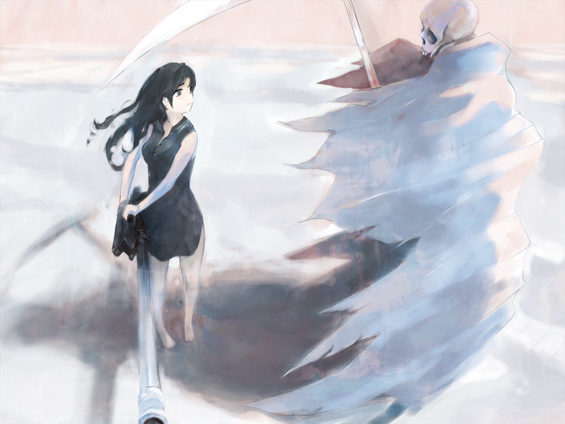 Girl facing a skeletal figure