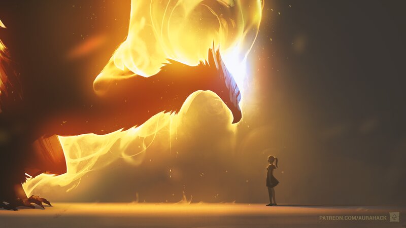 Girl Facing Fire Dragon