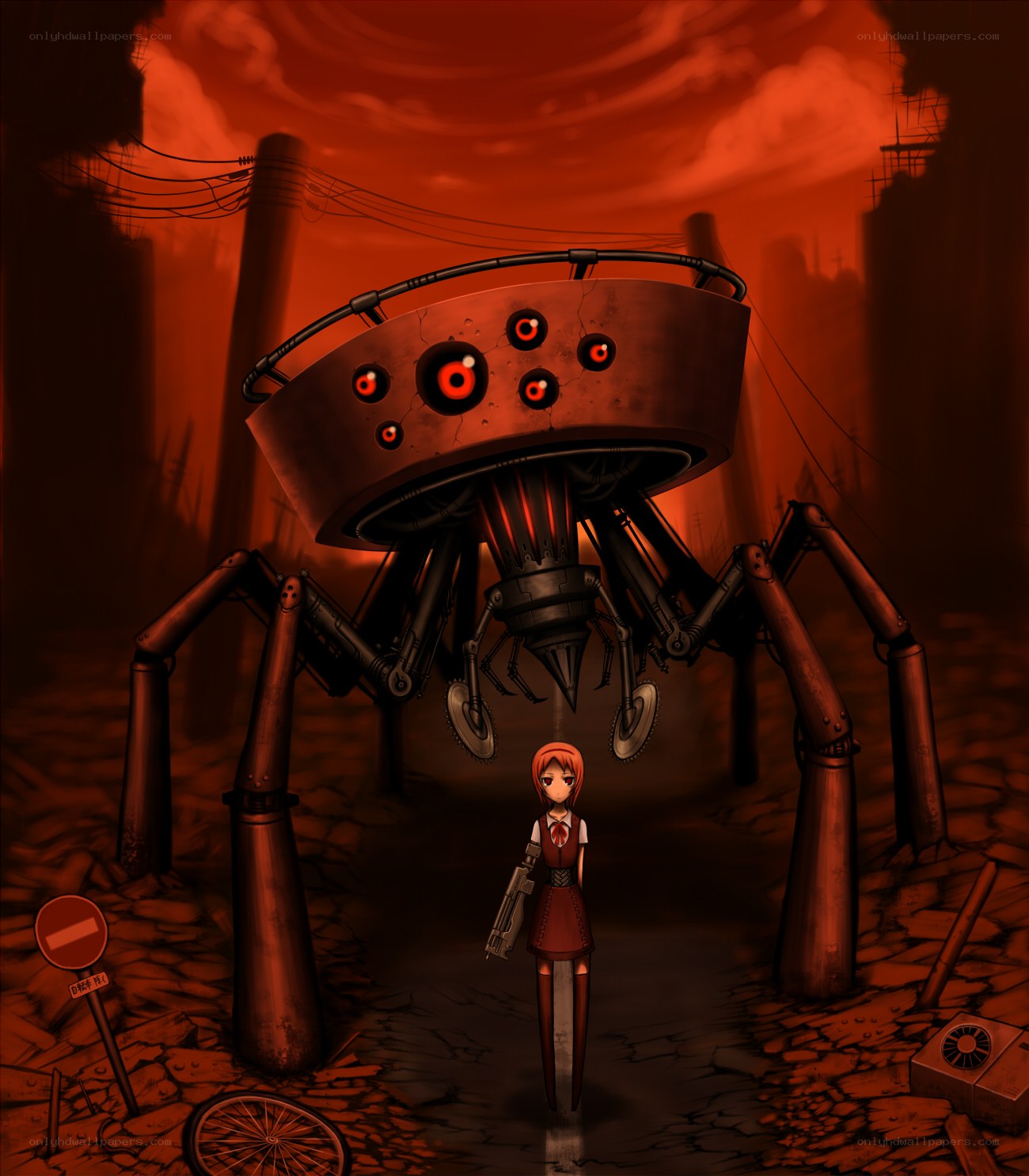 Girl facing giant robot