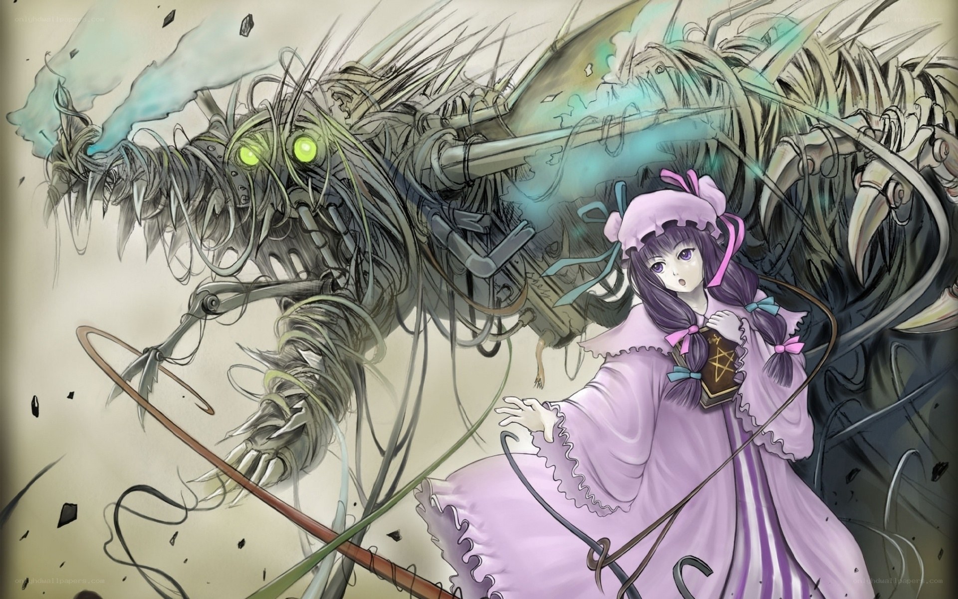 girl facing mechanical monster