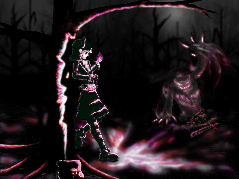 Girl Facing Monster — Black