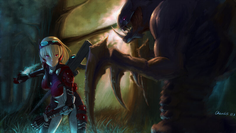 Girl Facing Monster