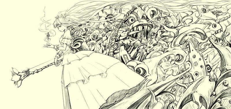 girl facing monstrous swarm
