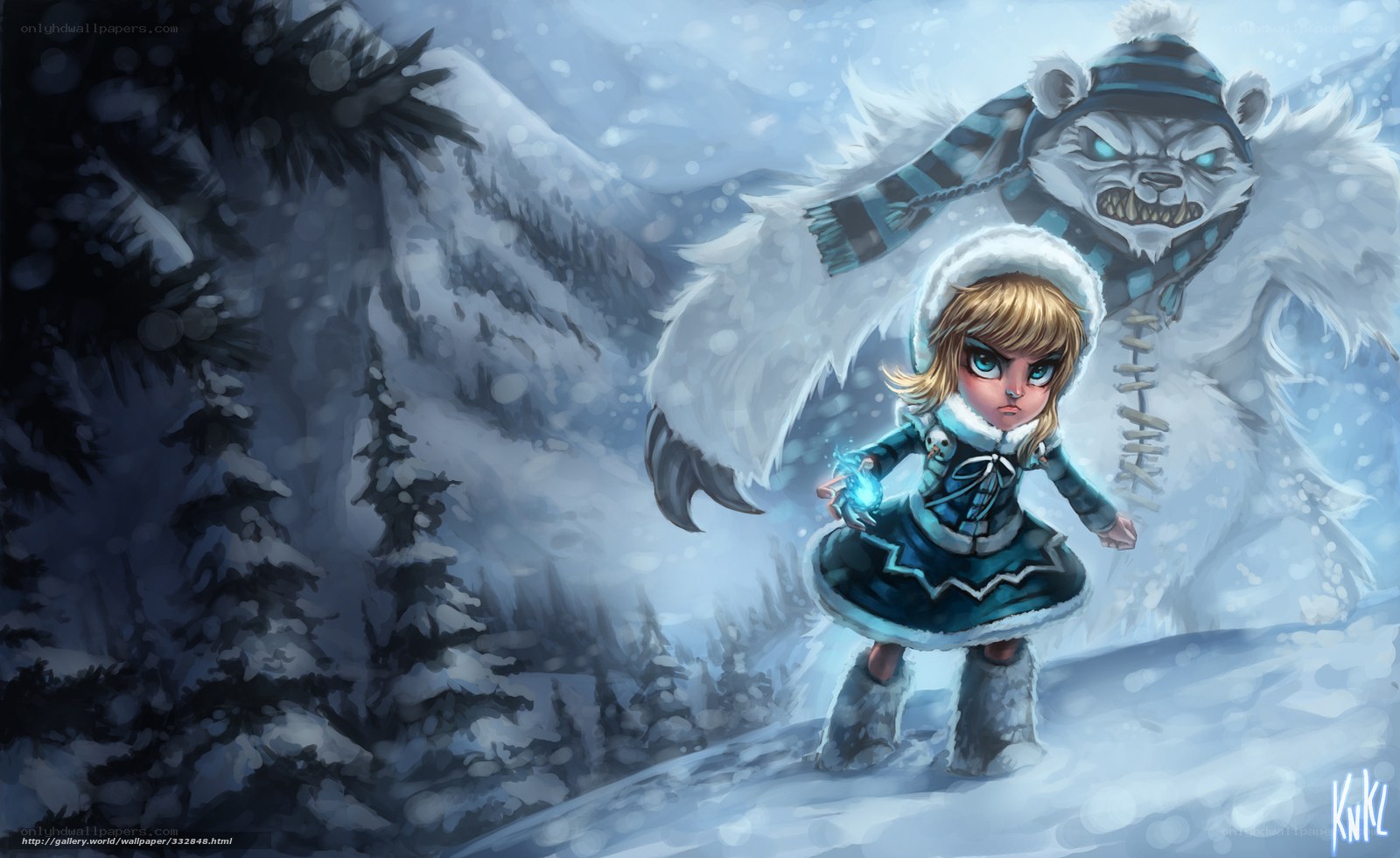 girl facing snow monster