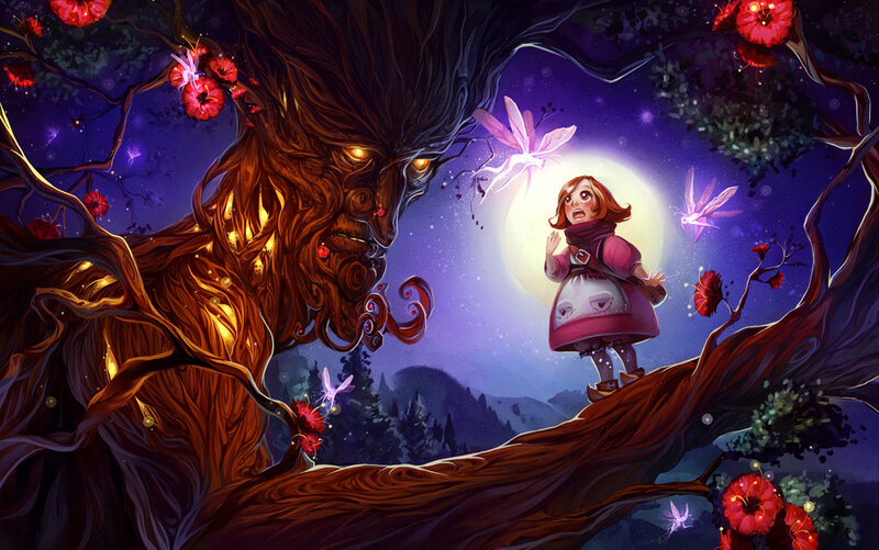 Girl Facing Tree Monster — Purple