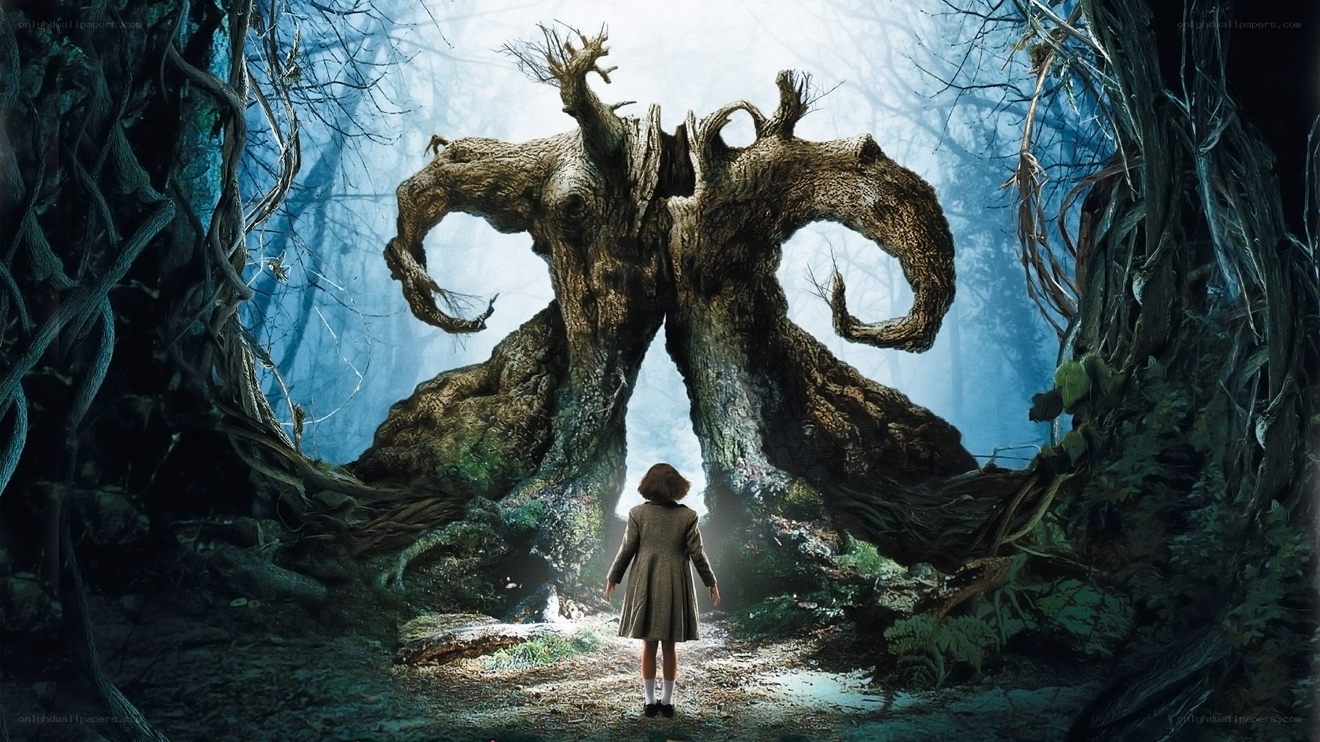 girl facing tree monster