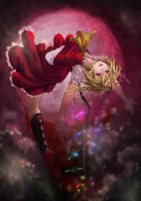 Girl falling in a red moon