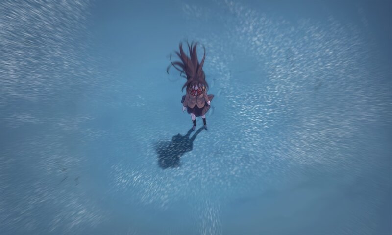 girl falling through blue void