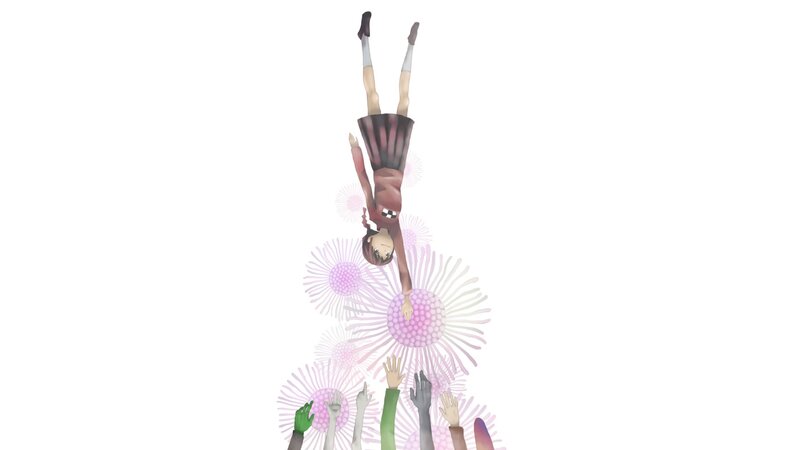 girl falling through flowers