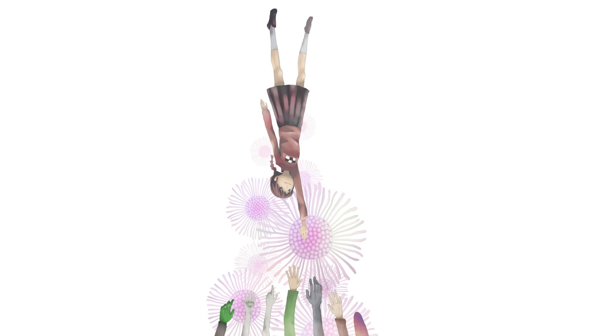girl falling through flowers
