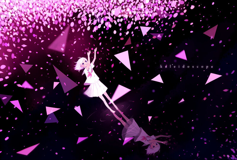 girl falling through pink petals