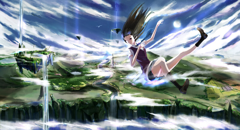 Girl Falling Through Sky — Blue