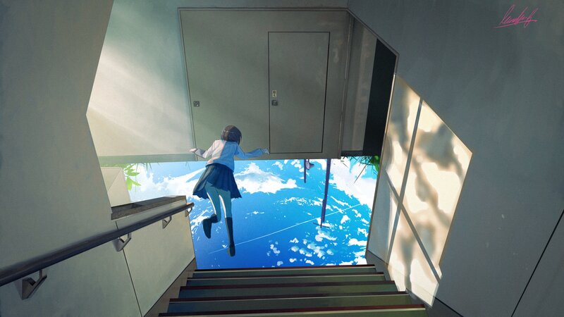 Girl Falling Through Stairs