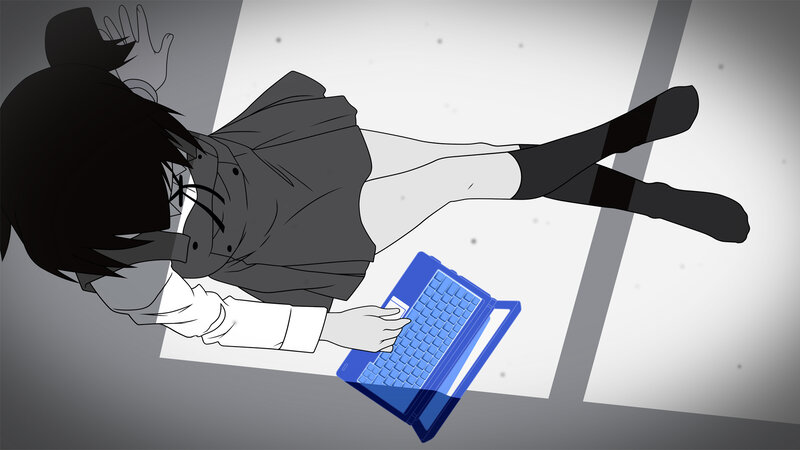 Girl falling with laptop