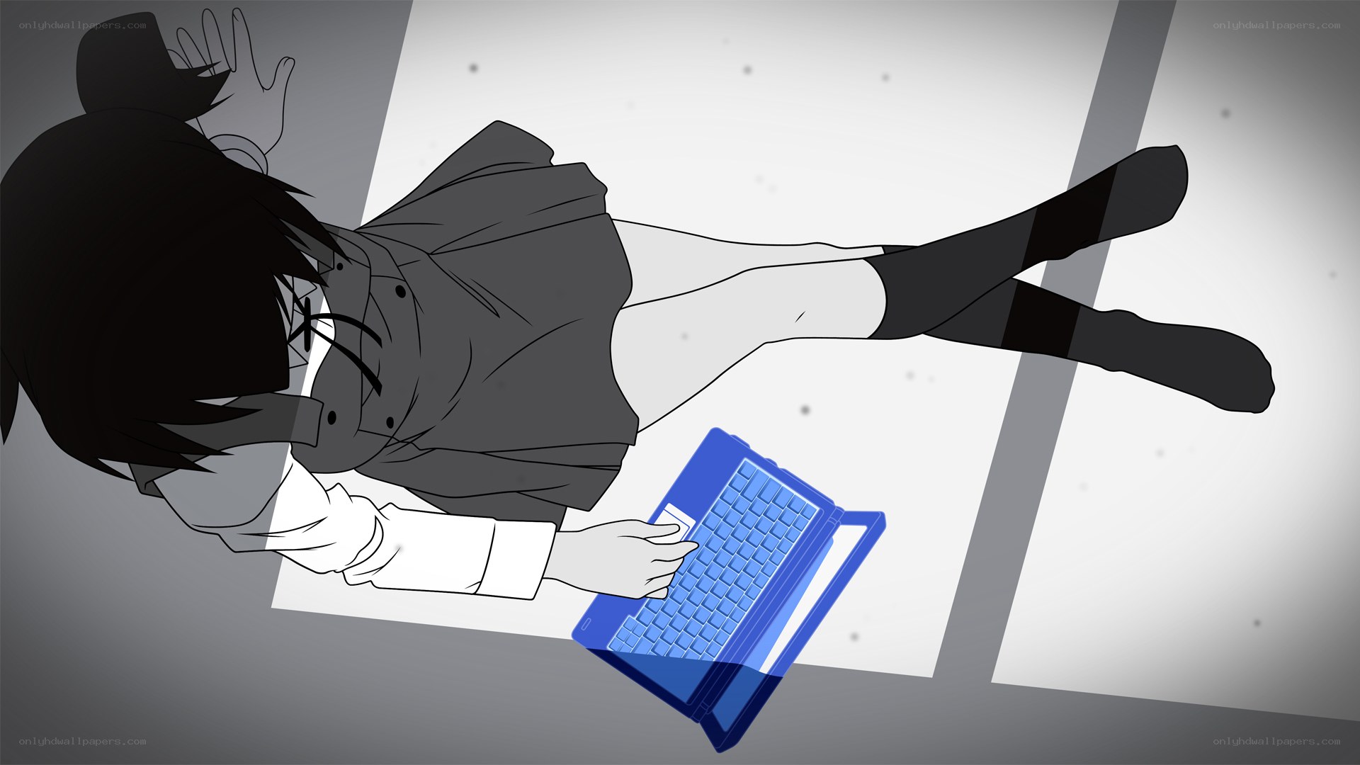 Girl falling with laptop