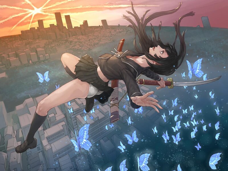 Girl Falling with Sword