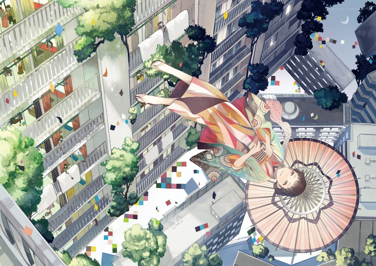 Girl falling with umbrella